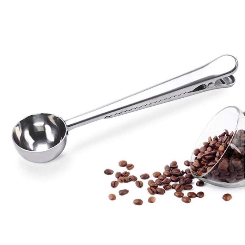 アマゾンホット販売コーヒースプーンコーヒーバッグクリップ付きステンレス鋼コーヒースプーンクリップ